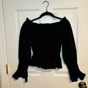House of Harlow 1960 Black Ruffle Sleeve Blouse